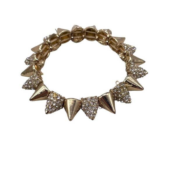 Mikey London Crystal Spike Stretch Bangle Bracelet Gold Tone Biker Retro - Picture 1 of 7